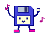 A floppy disk dancing with waving arms and tapping feet — SAVE the last dance!