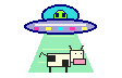 A flying saucer beaming up a bewildered cow — Take me to your webmeister.