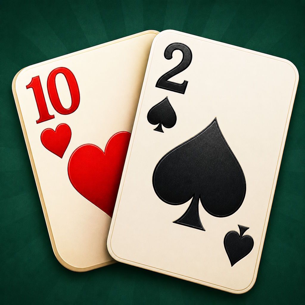 Idiot card game icon with a ten of hearts and two of spades